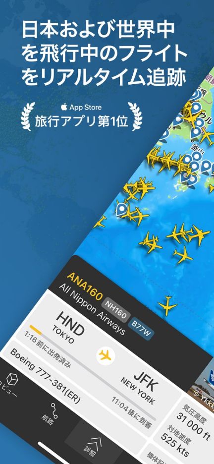 Flightradar24のリアルタイムマップ